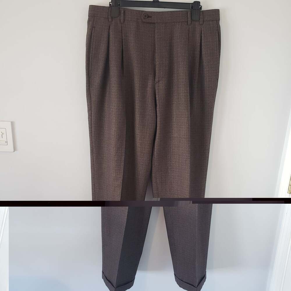 Zanella Pants Mens 35W Brown Slacks Pleated Front